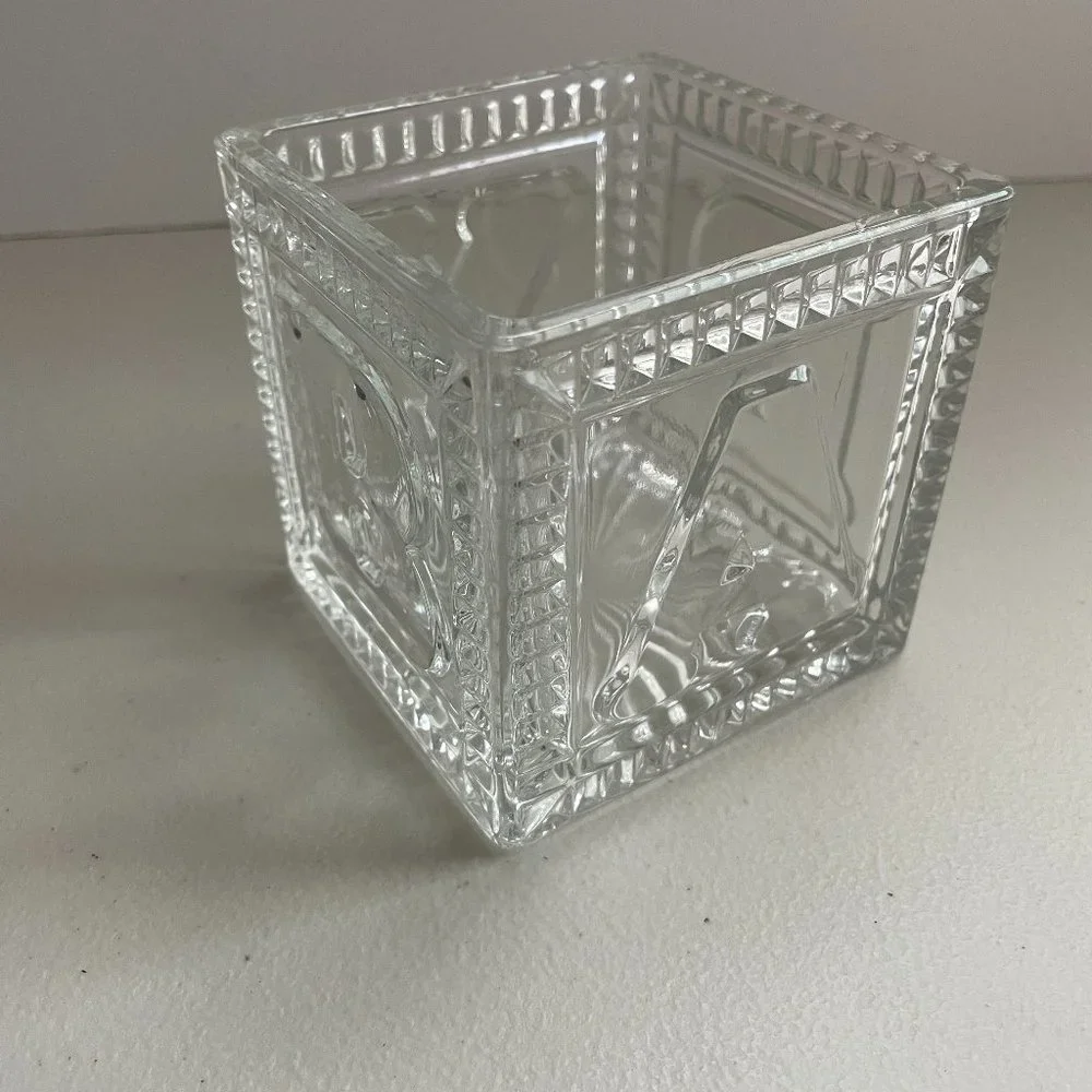 Vintage ABC Crystal Glass Holder Cube 3.5”
